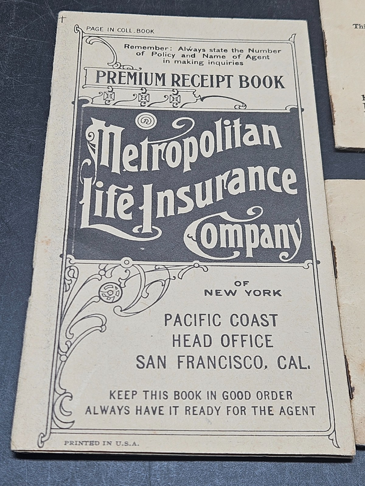 Vintage 1918 Metropolitan Life Insurance Co Policy, Payment Book, Etc.