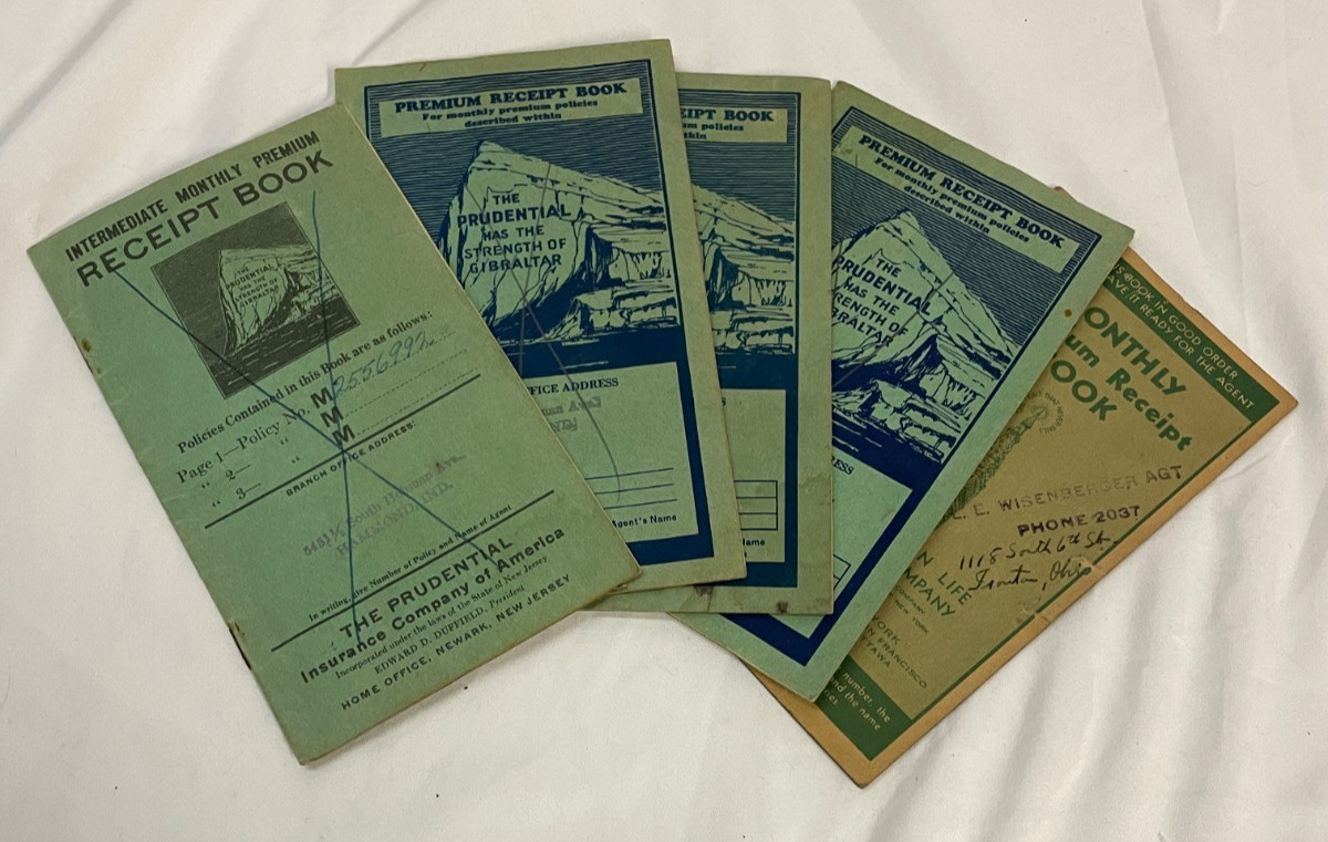 Lot of 5 1930s, 1940s Prudential Insurance Company Premium Receipt Books