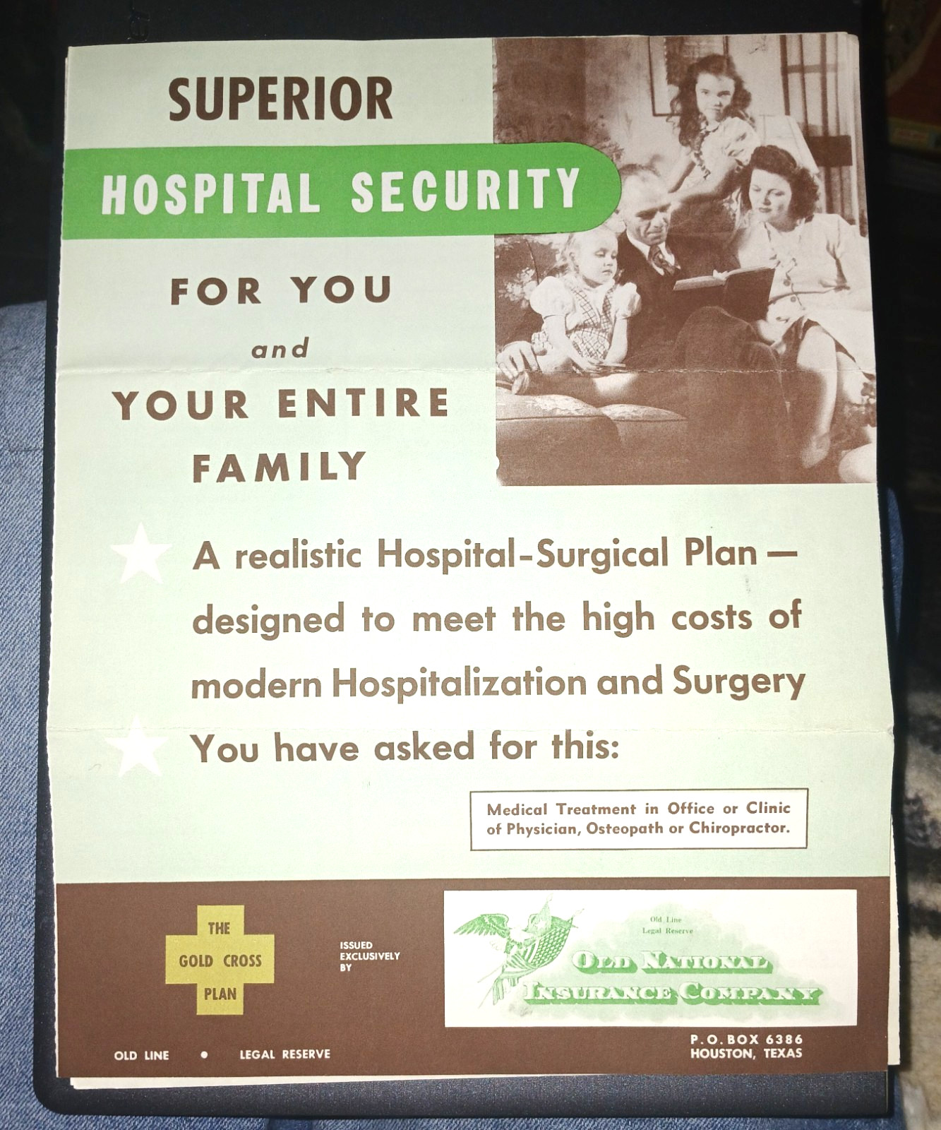 1950’s Hospital Insurance Application Old National Insurance Co Houston Texas