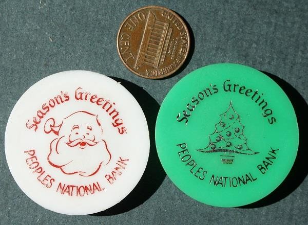 1960-70s Era People’s National Bank Santa Claus / Christmas TWO bottlecap set —