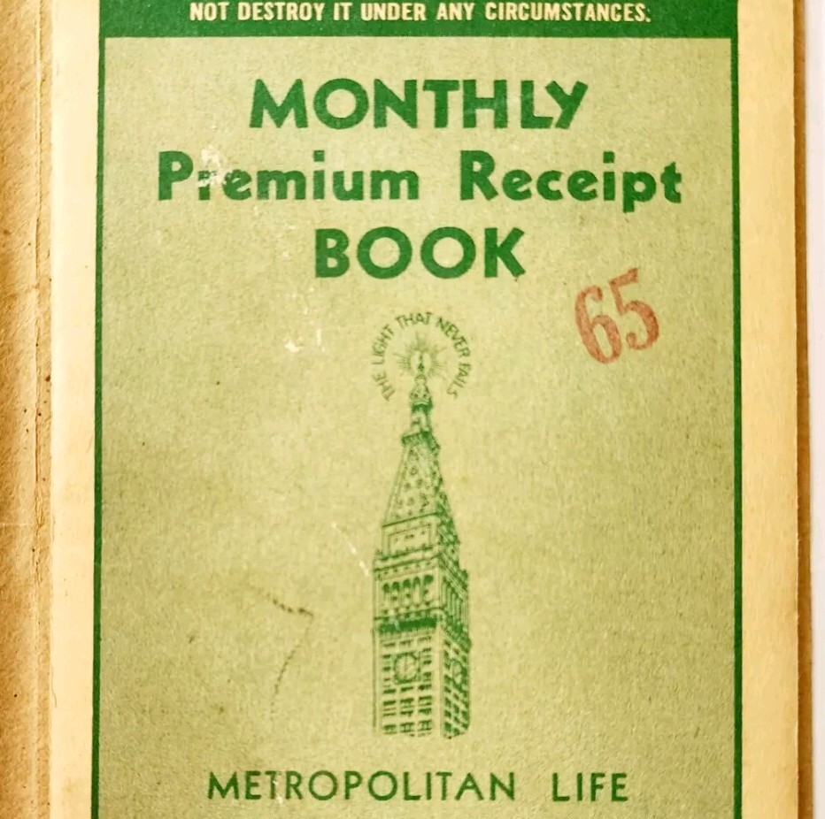 1940s Metropolitan Life Insurance Co Receipt Book Augusta Maine Booklet E85G