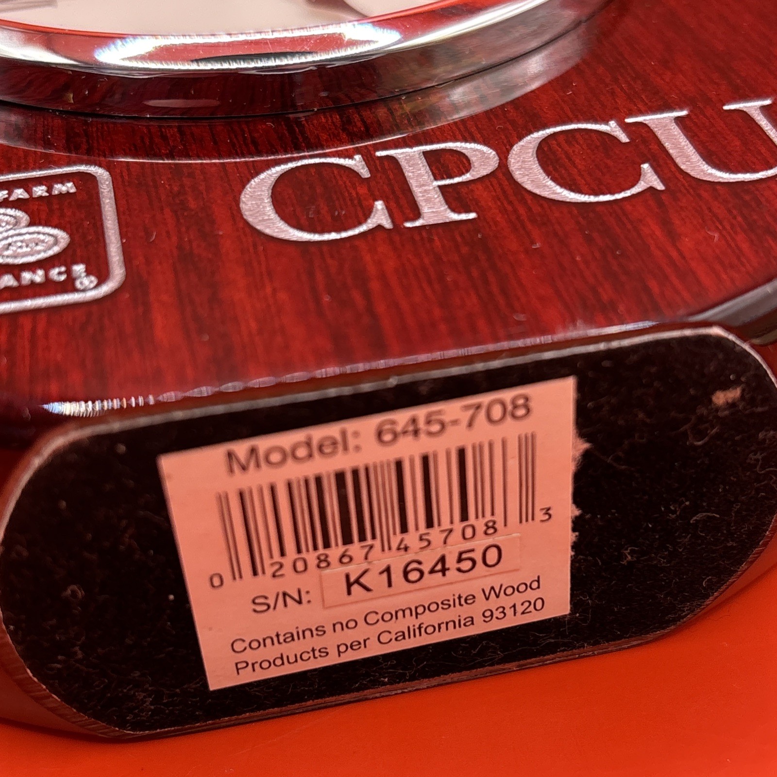 VTG State Farm 5.5″ Tall Round Wooden Howard Miller “CPCU” Desk Clock – Works!!