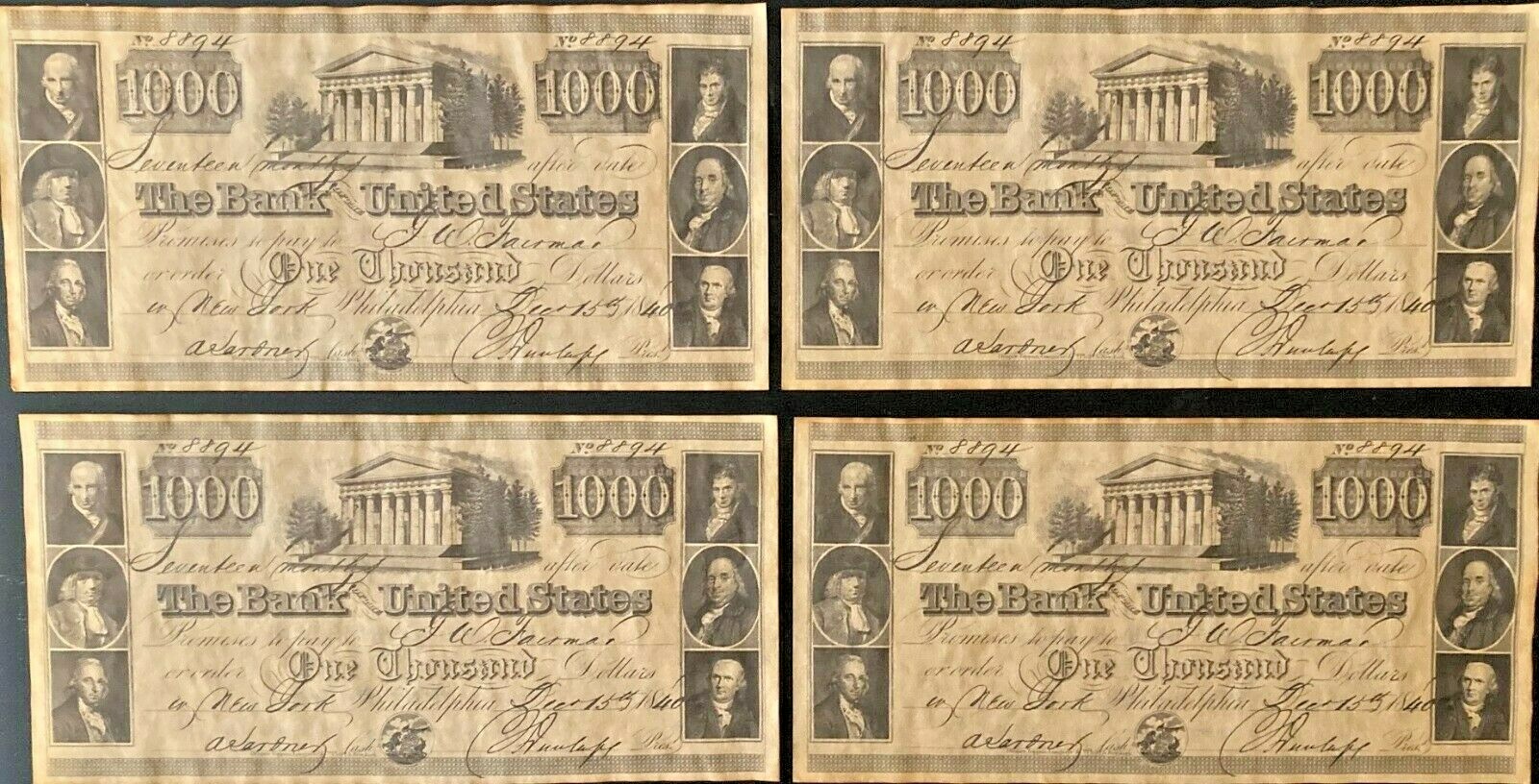 1980’s Lot of 4 1000 Dollar Bills Advertising Buffalo Savings Bank