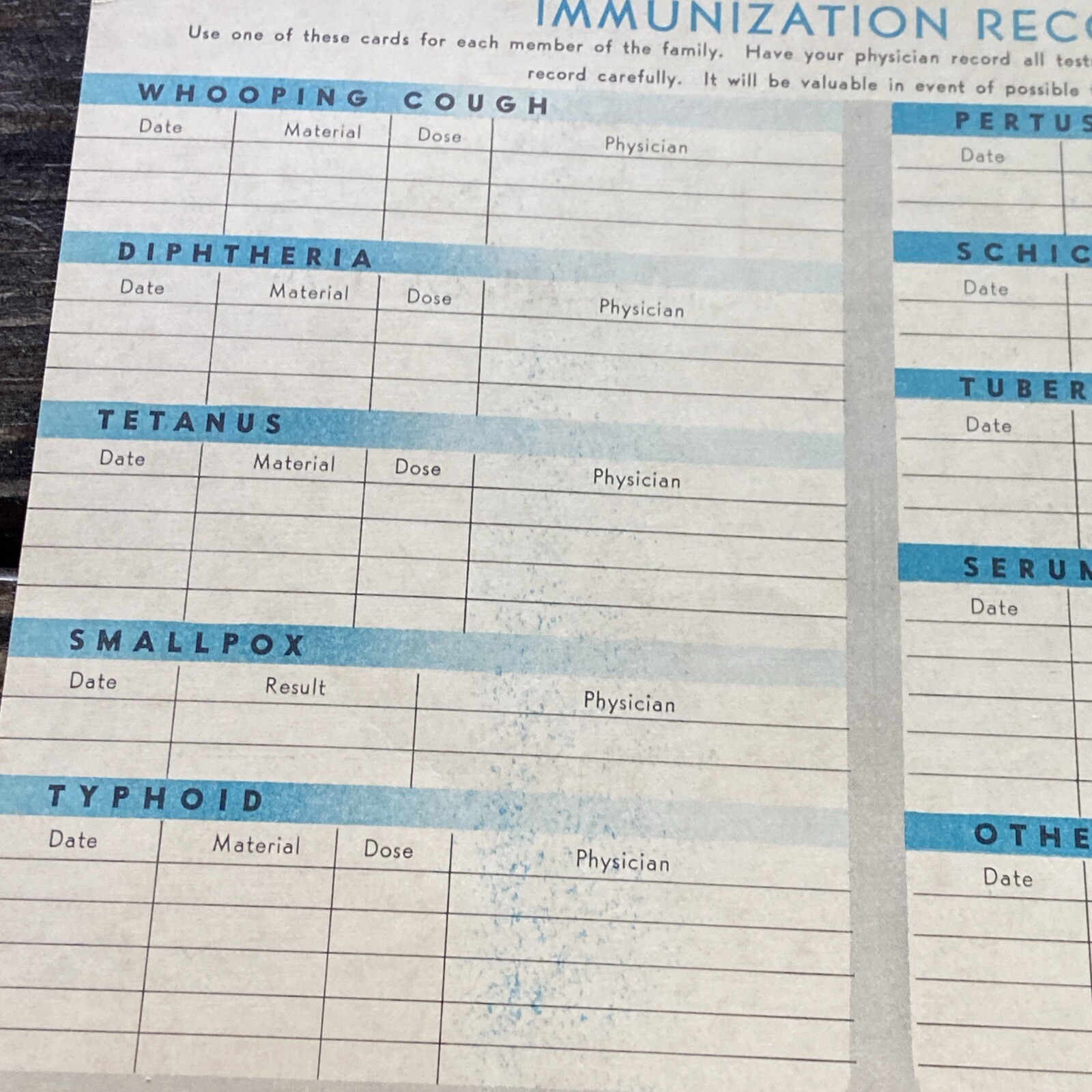National Life And Accident Insurance Company Nashville, TN (1950s) Immunizations