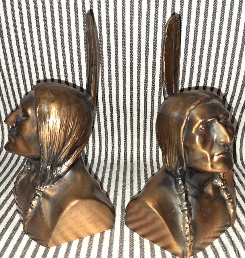 LOT OF 2 SET VTG SHAWMUT BANK OF BOSTON NATIVE AMERICAN INDIAN BOOKENDS BANKS