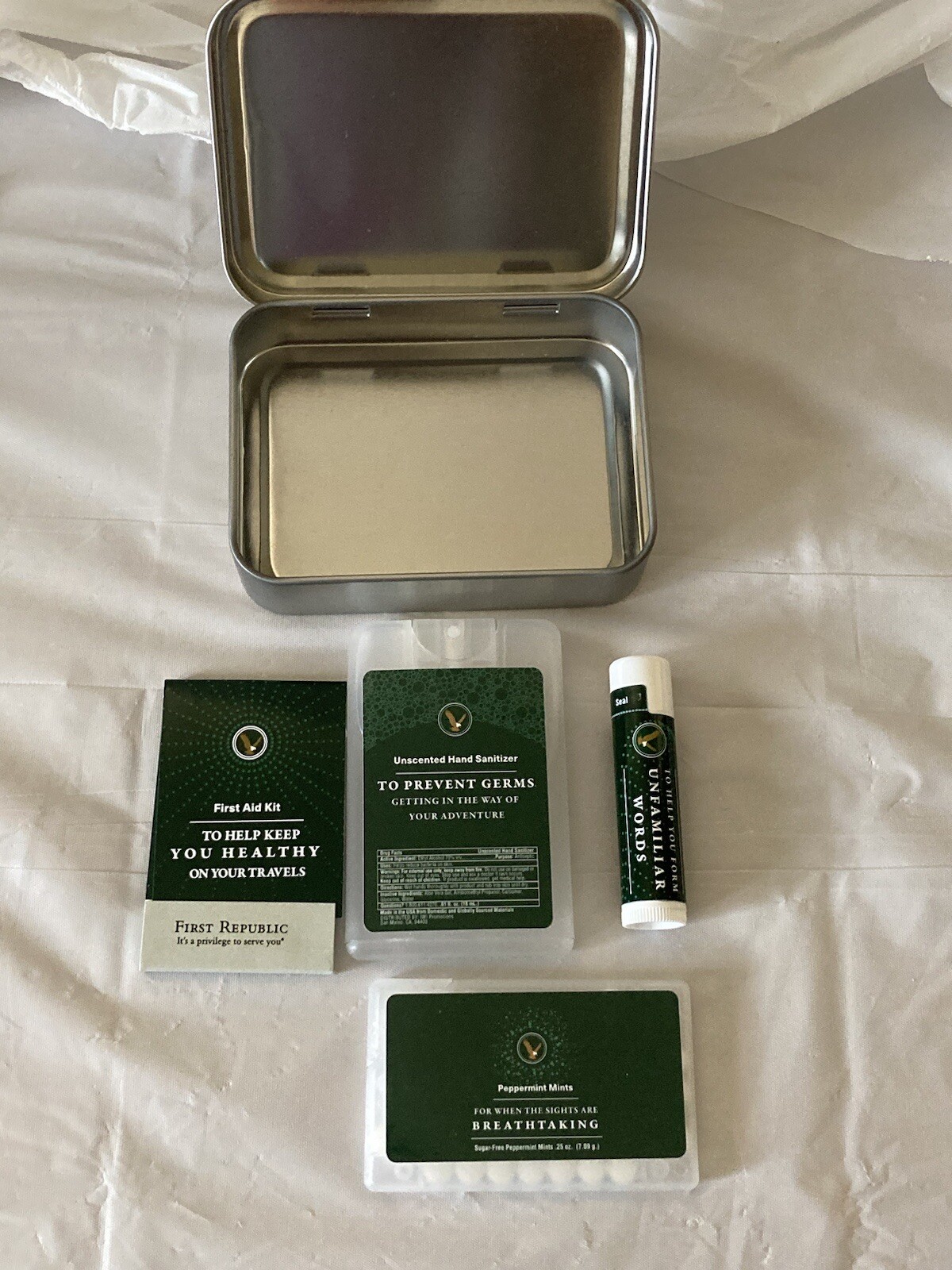 First Republic Bank Travel Kit Tin Case Filled With Life Essentials!