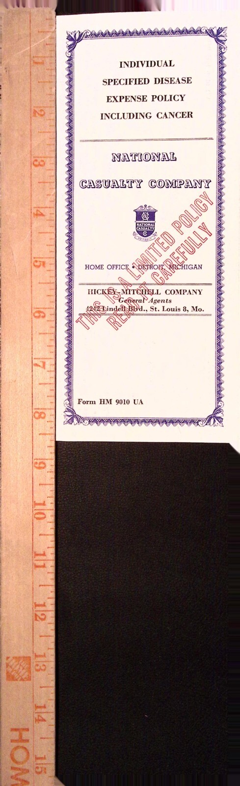 National Casualty Company Individual Specified Disease Policy Cancer 1961
