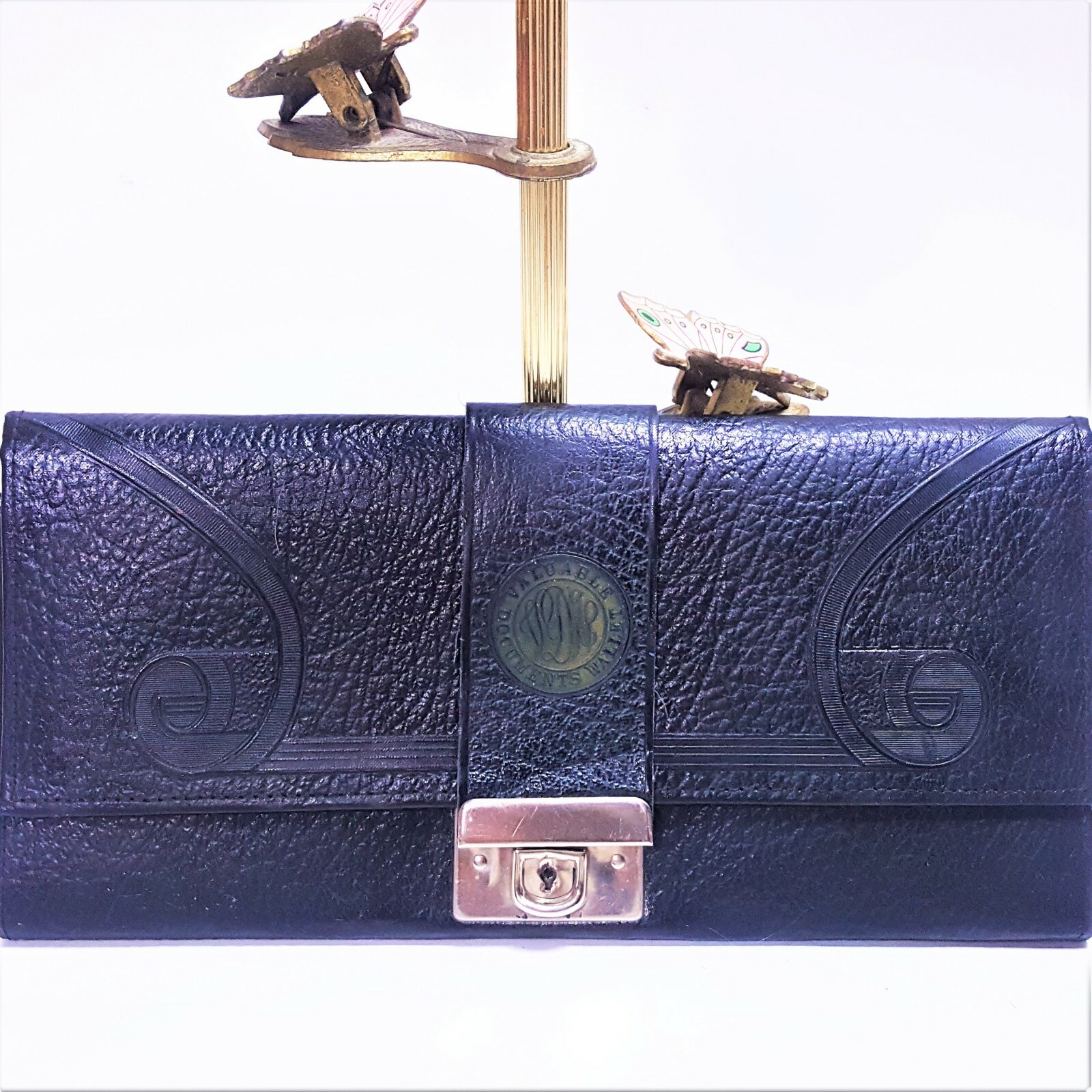 1930s Art Deco Insurance Wallet Valuable Documents Policies Holder Lock & Key