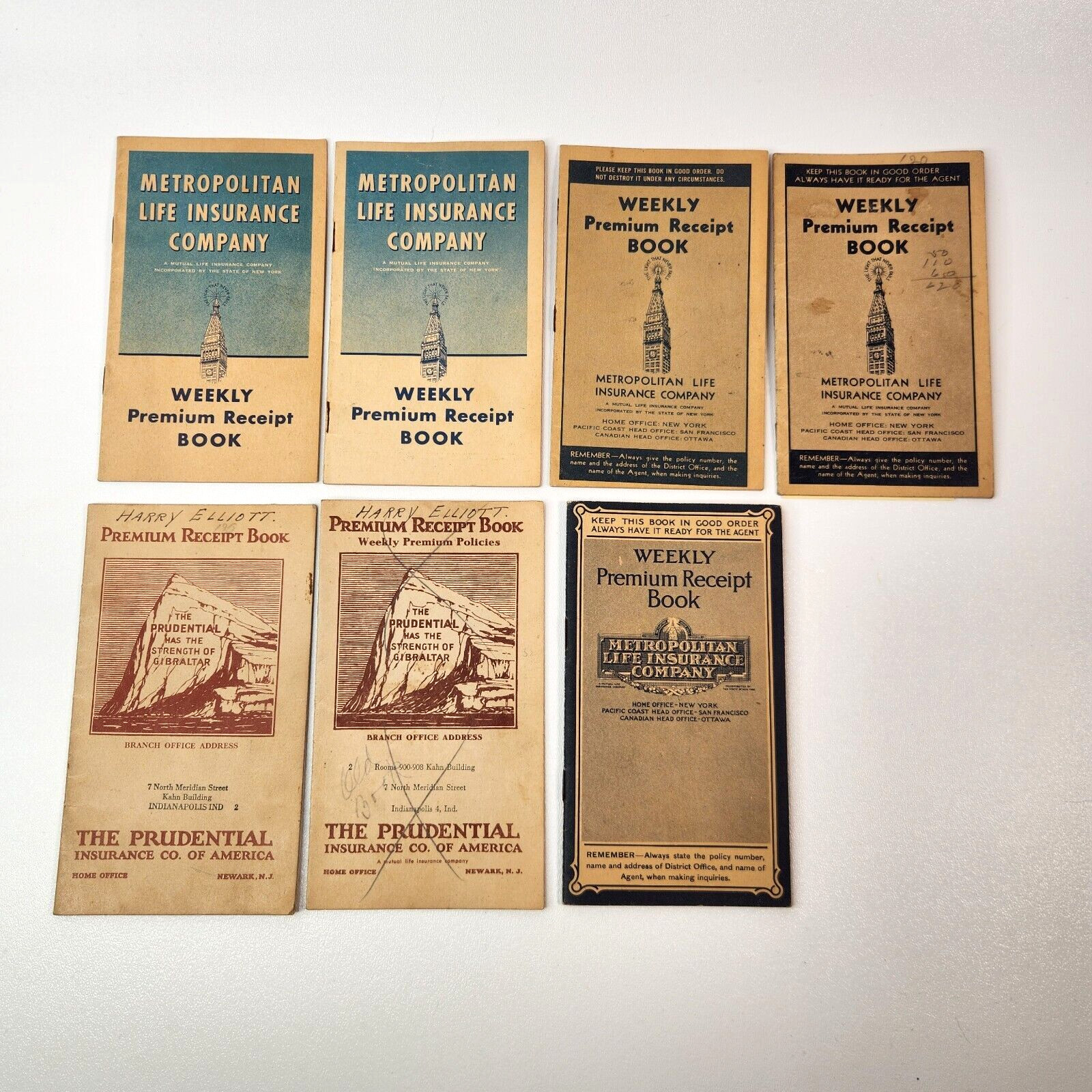 Prudential Metrolpolitan Life Insurance Weekly Premium Receipt Book 30s 40s 50s