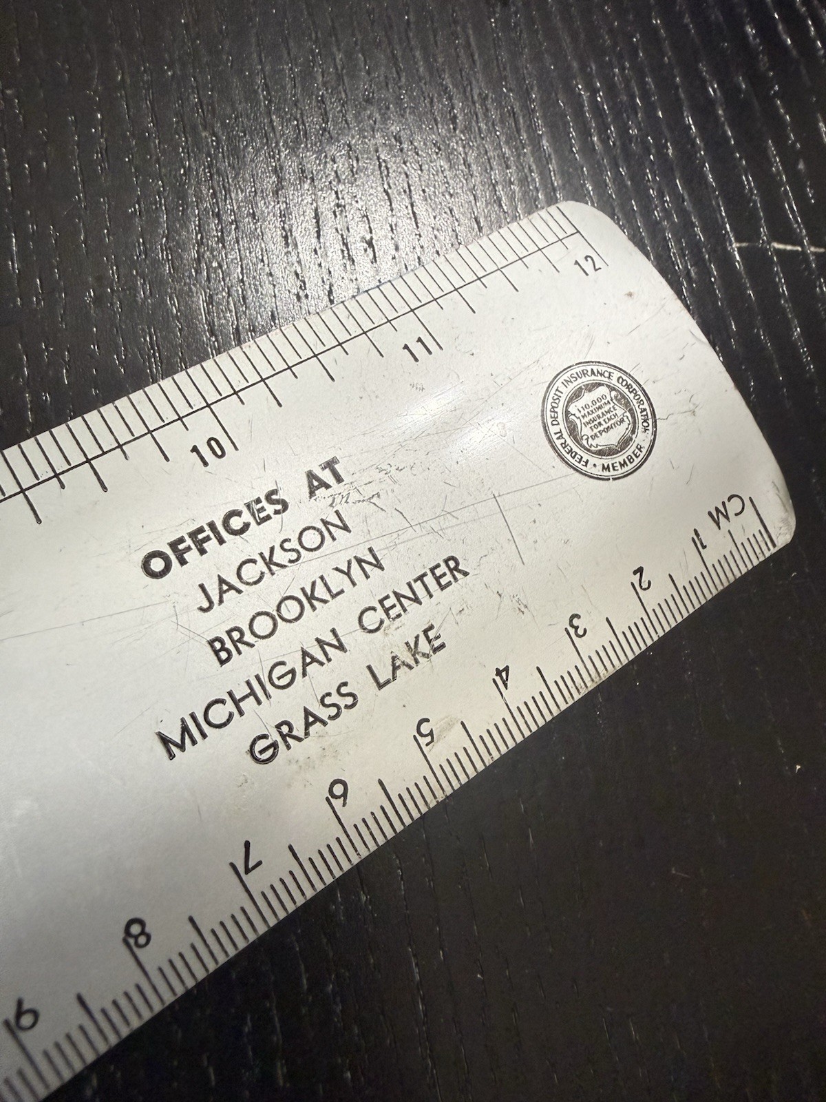 The National Bank of Jackson, Michigan MI Old Vintage Tin Metal Adv Ruler