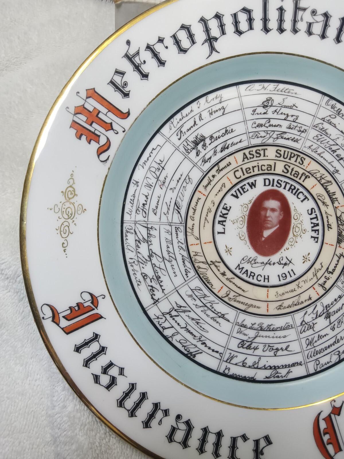 Metropolitan life insurance 1911 china plate District staff vtg banking