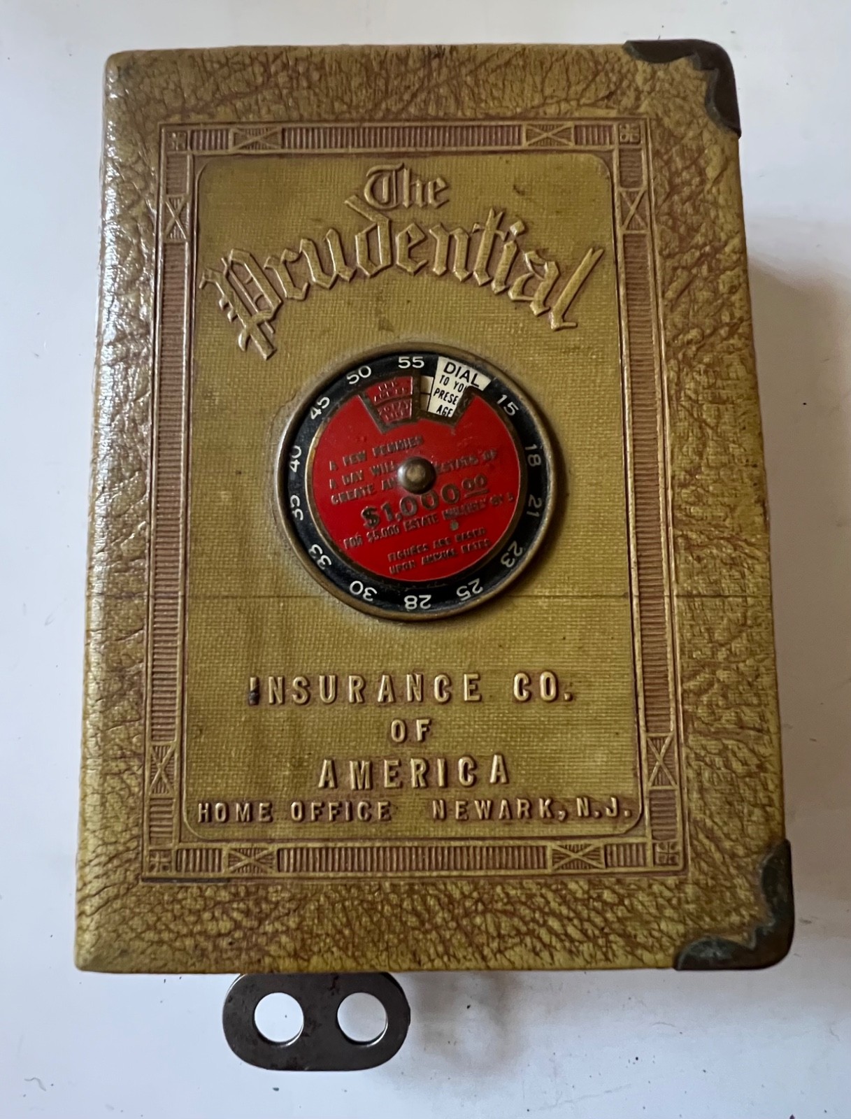 Prudential Life Insurance Book Piggy Bank w/ Addo-Meter Promotional Antique