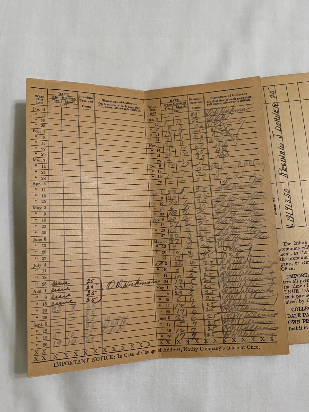 1930s National Life Insurance Policy (2) & Premium Receipt Books (5)