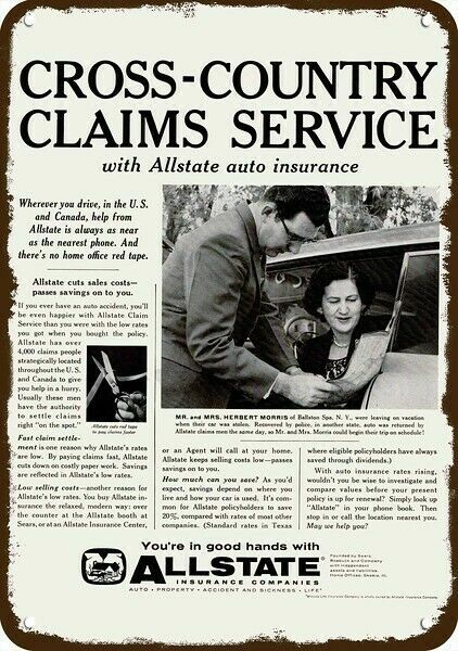 1959 ALLSTATE AUTO INSURANCE Claims Vintage-Look DECORATIVE REPLICA METAL SIGN