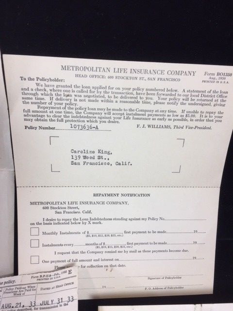 VINTAGE LOT 1932-33 METROPOLITAN LIFE INSURANCE CO. CORRESPONDENCE & DOCUMENTS
