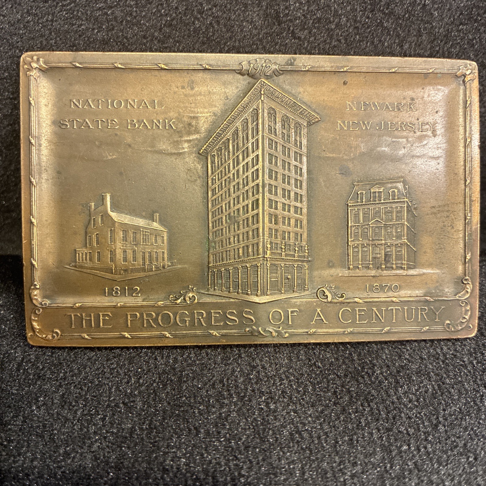 VINTAGE ORIGINAL NATIONAL STATE BANK BRONZE PAPERWEIGHT 1912
