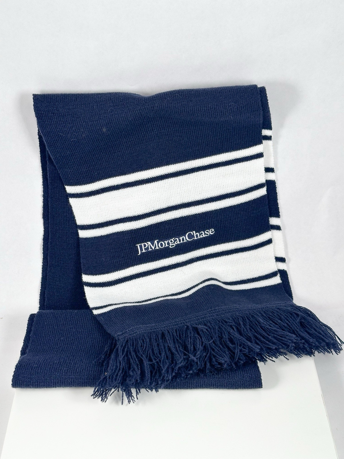 JP Morgan Chase Vintage Y2K Employee Advertisement Scarf Blue White 9” X 65”