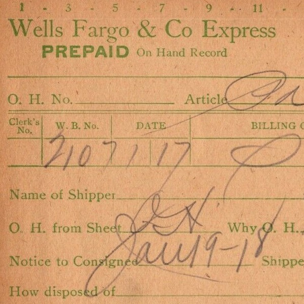 1918 Wells Fargo & Co Express – Manila “Prepaid” Card