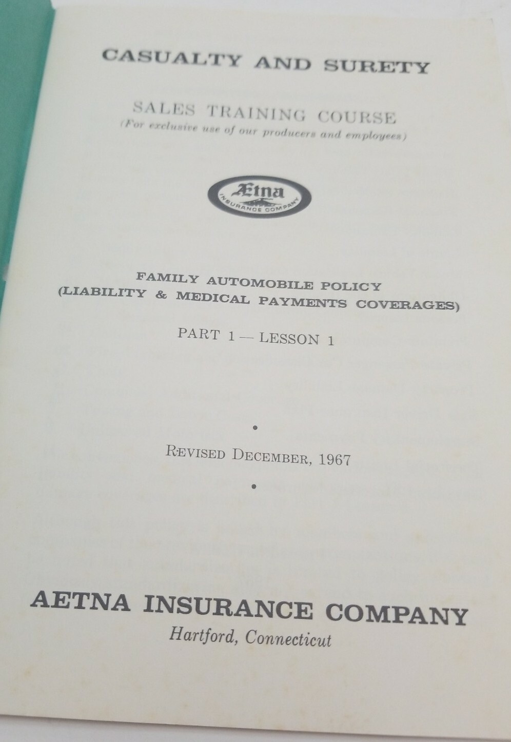 AETNA Insurance company Sales training course 1965 1966 1967 1968 Casuaty surety