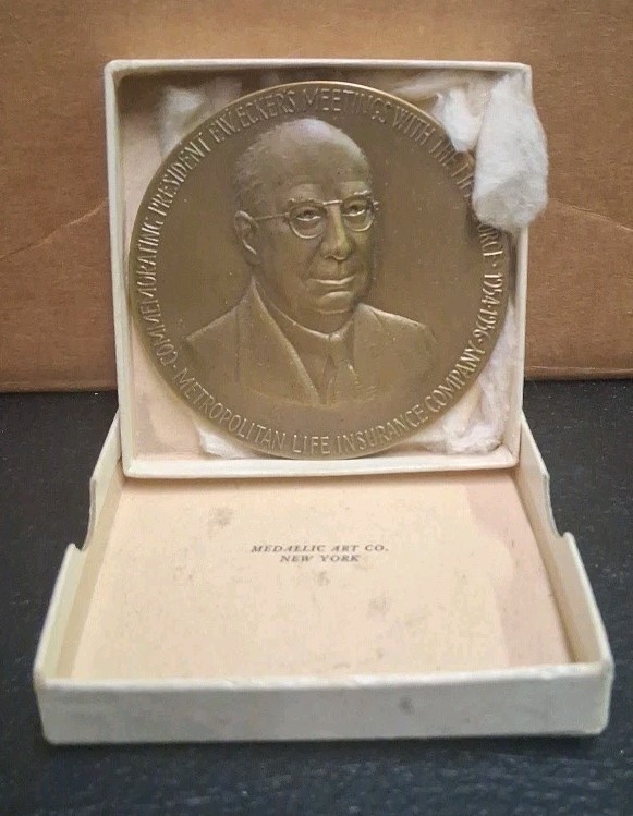 Commemorative 1956 Medallion Metropolitan Life Insurance Company President Ecker