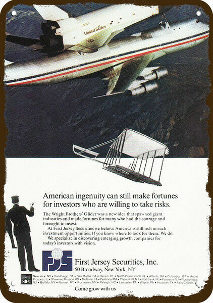 1983 747 & SPACE SHUTTLE 1st JERSEY SECURITIES *DECORATIVE REPLICA METAL SIGN*