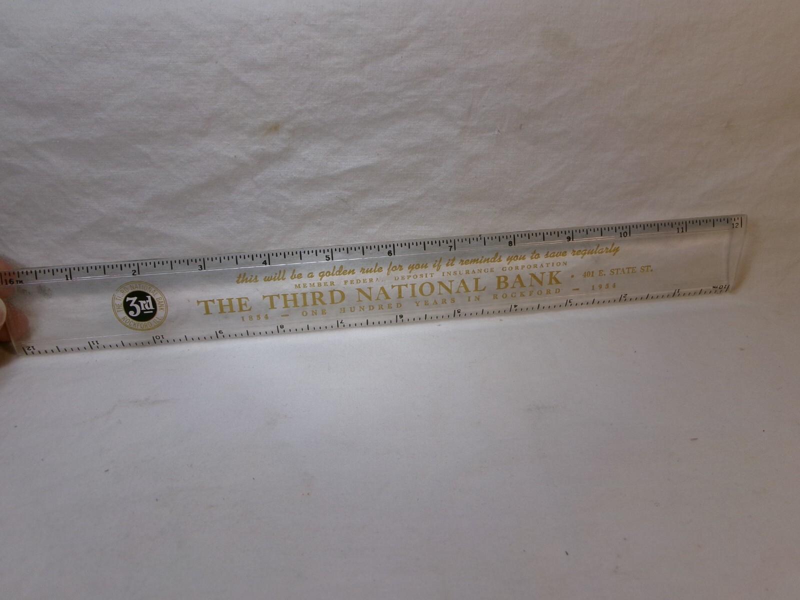 Antique Brown & Bigelow Remembrance Ruler Third National Bank Rockford Illinois