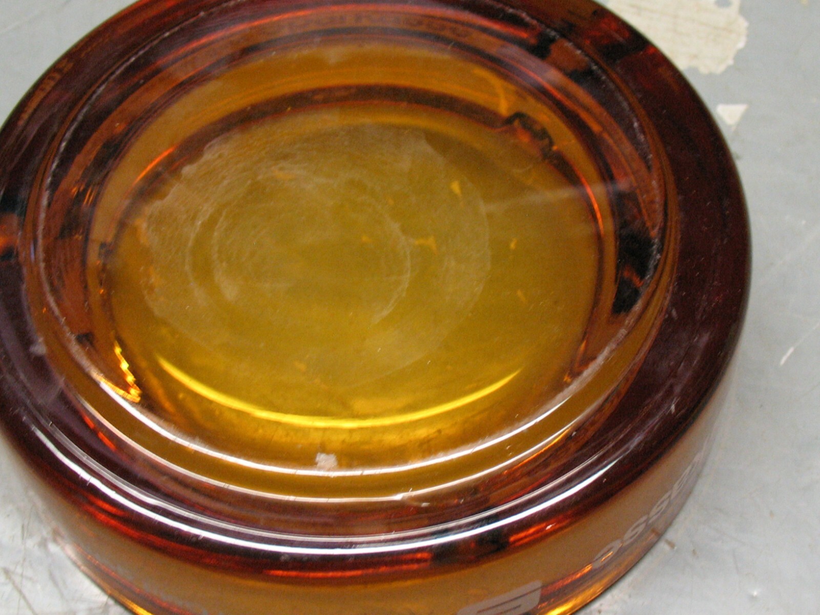 SPARKASSE SAVINGS BANK ASHTRAY AMBER GLASS 5 & 3/4” HEAVY LOVELY MINT