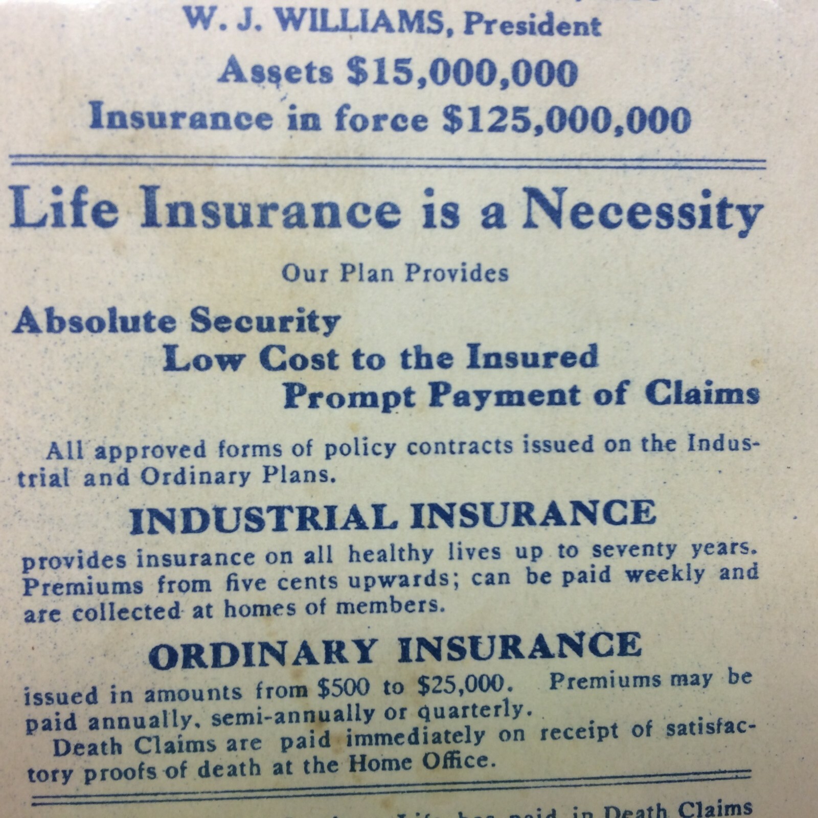Vintage Trade Card Advertising The Western & Southern Life Insurance Co. Ohio