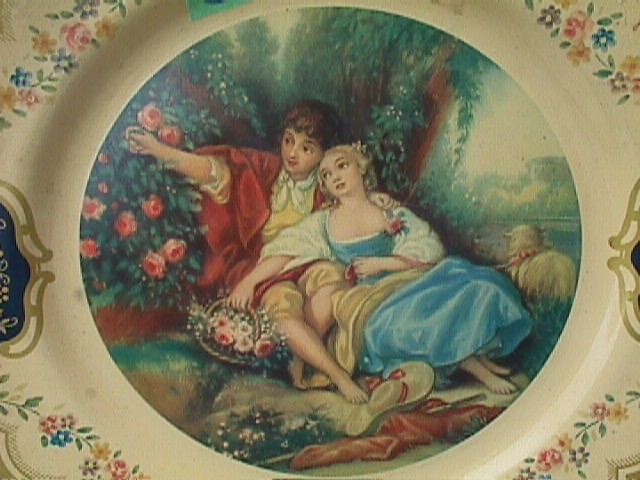 Boy Girl Flowers Trees Sheep Tin Plate Original Vintage 10” Tin Plate Scene (5)