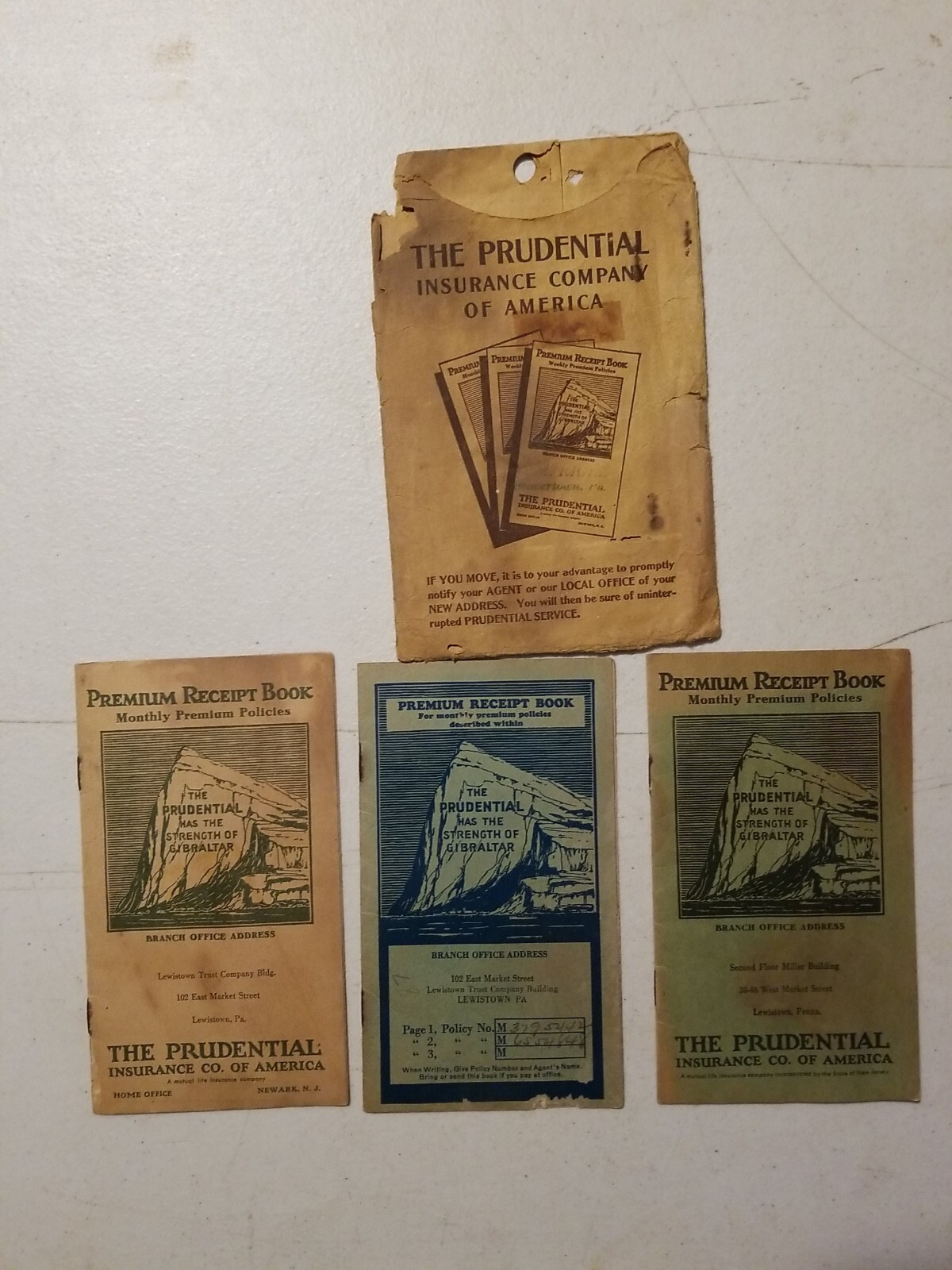 Vintage 1940’s The Prudential Insurance Co. Premium Receipt Books & Envelope Lot