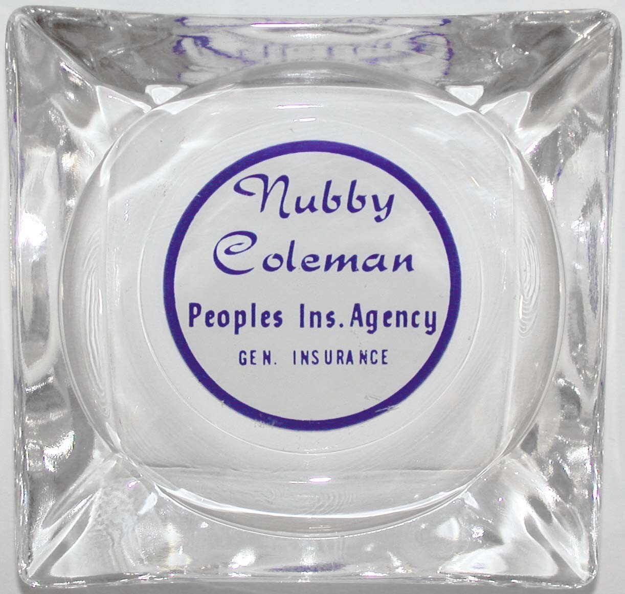 Vintage glass ashtray NUBBY COLEMAN People Insurance Agency n-mint+ condition