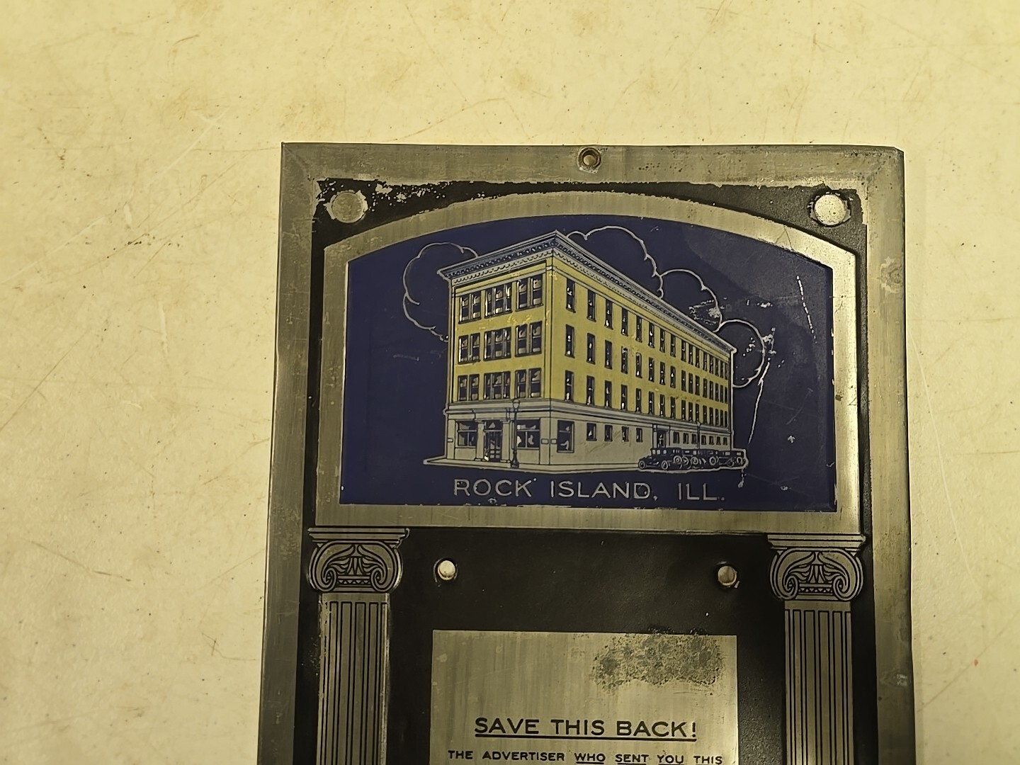 Antique Manufacturers Trust Bank Rock Island IL Advertising Embossed TOC Sign