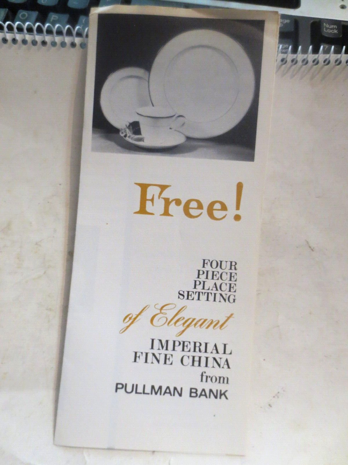 Vintage Pullman Bank Imperial Fine China Brochure Free to New Account
