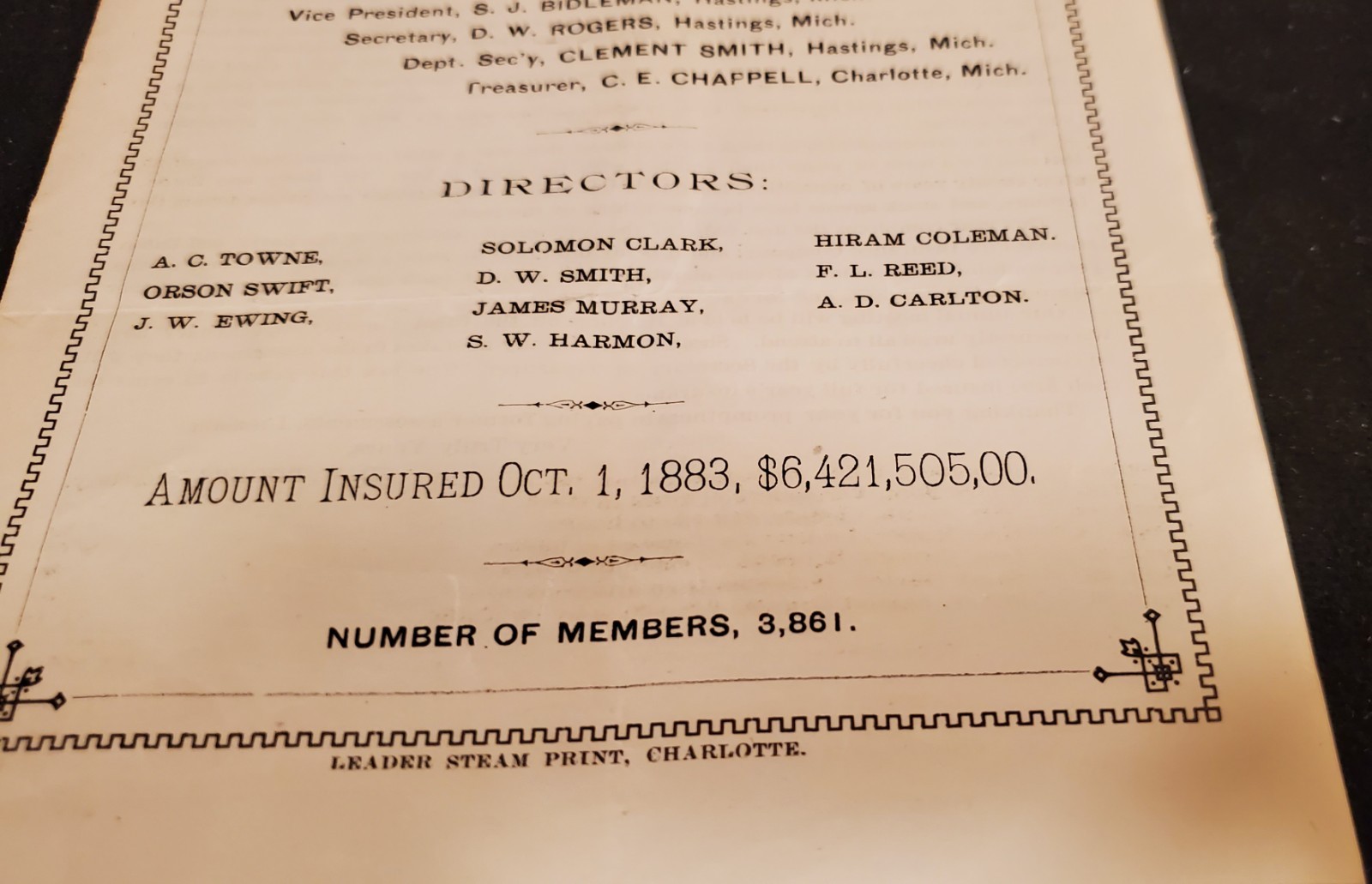 Antique 1883 Insurance Notices from Farmers Mutual Fire Insurance Company File 9