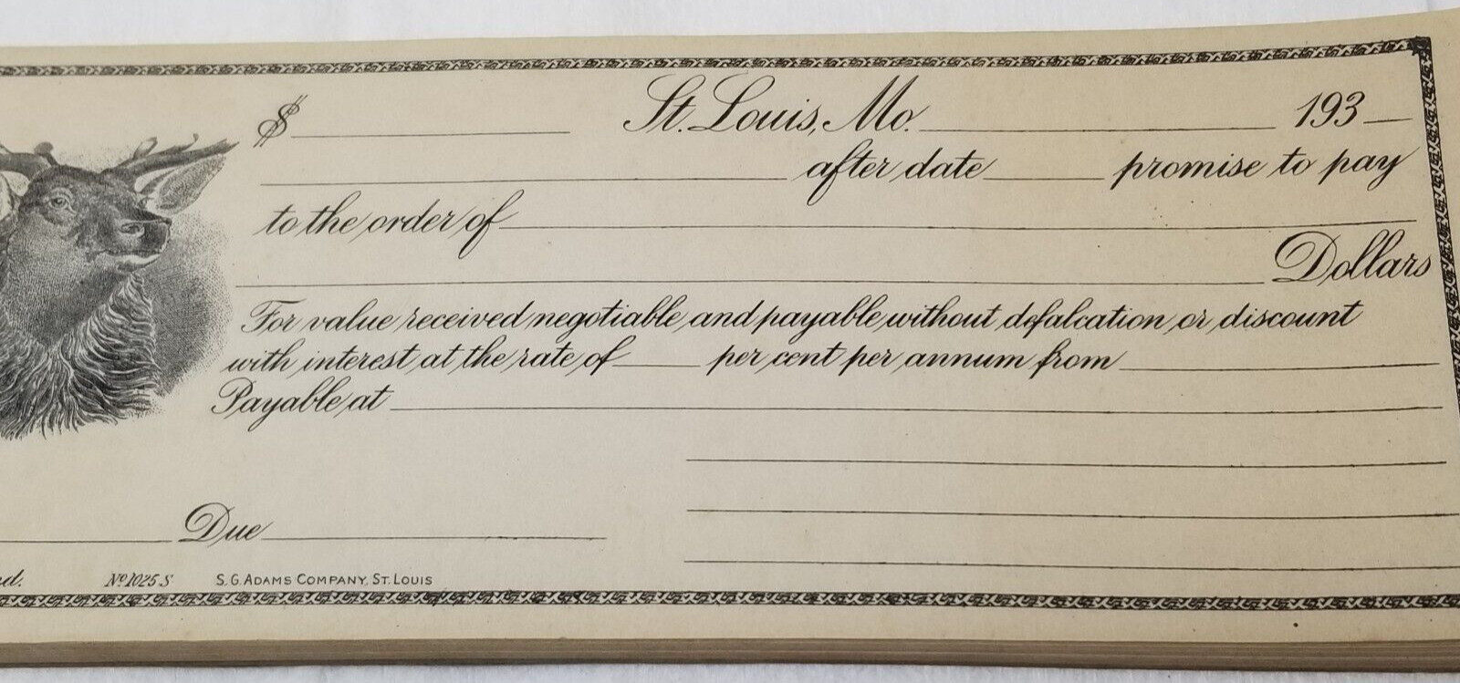 SG Adams Stationers Promissory Note Pad 1930s