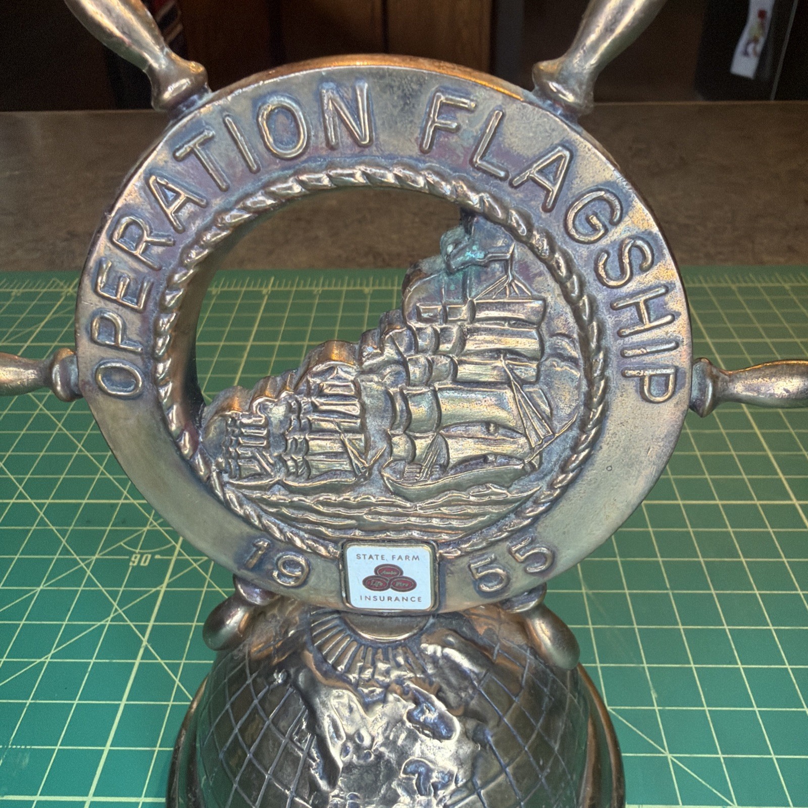 Vintage MCM bronze State Farm Insurance Operation Flagship Statue Award