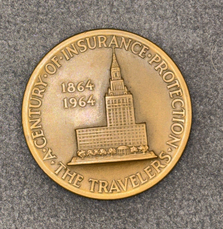 Travelers Insurance Company 100 Years 1964 Medallion Brass 2.5″ Engraved Medal