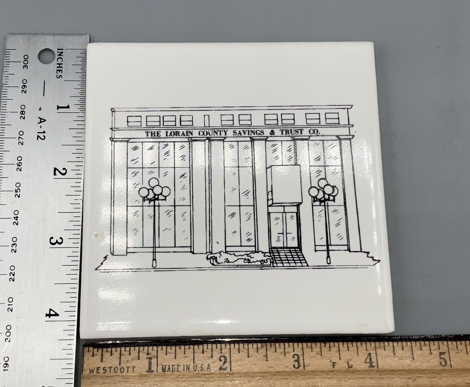 2 Vtg 1976 Tile Trivet Advertising Promo Lorain County Savings & Trust Ohio