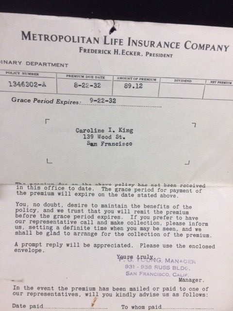 VINTAGE LOT 1932-33 METROPOLITAN LIFE INSURANCE CO. CORRESPONDENCE & DOCUMENTS