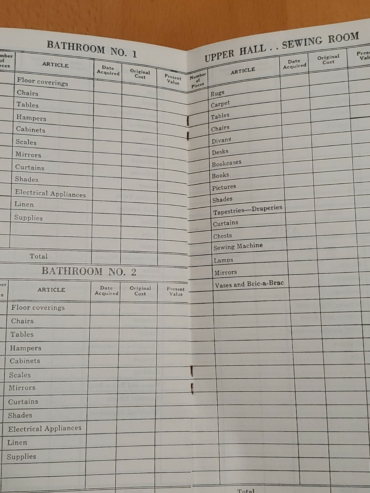 1950s Household Inventory Checklist Barkley Insurance Agency Fairchance PA