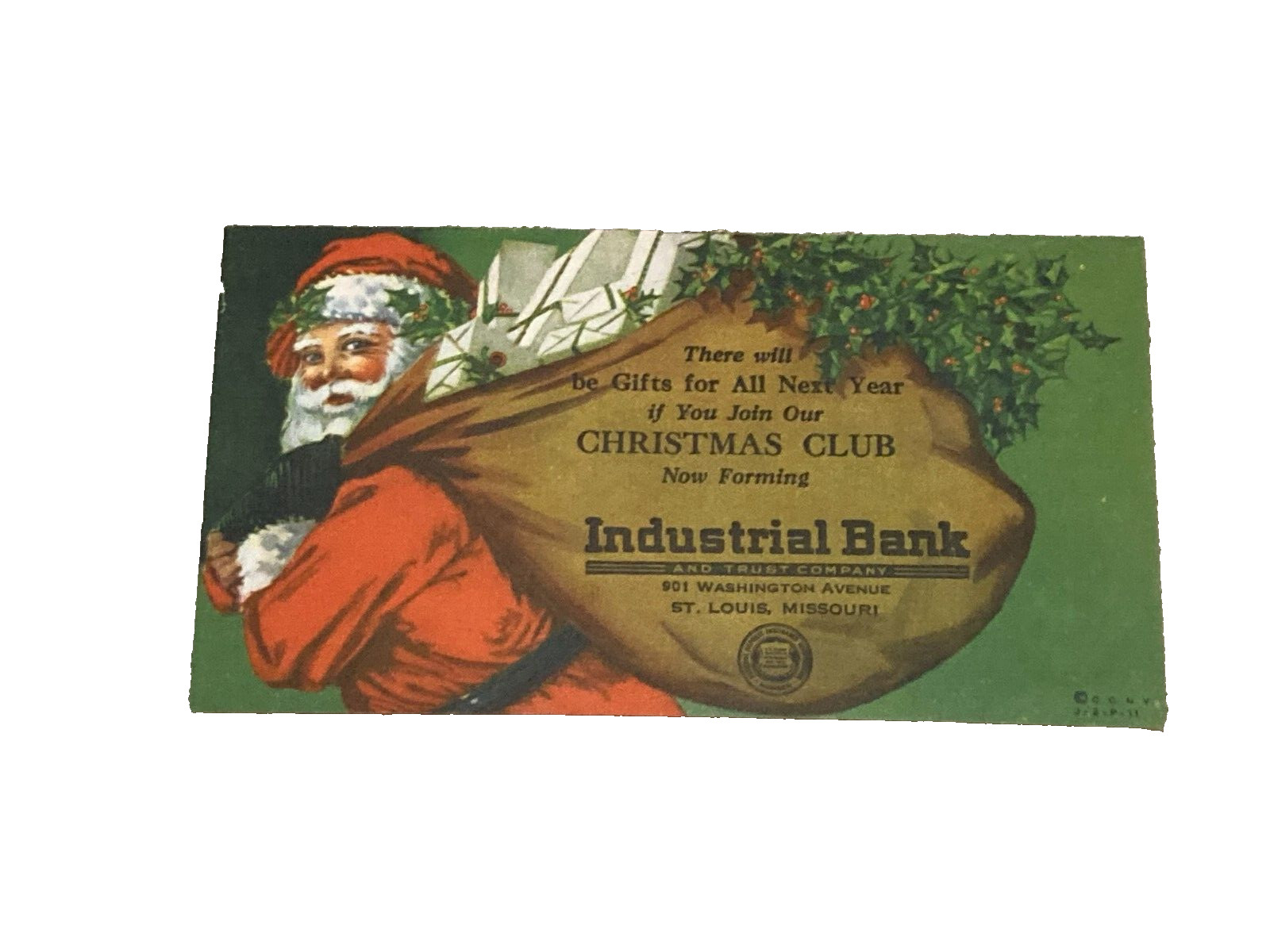 St Louis Missouri Industrial Bank And Trust Company Christmas Club Paper Promo