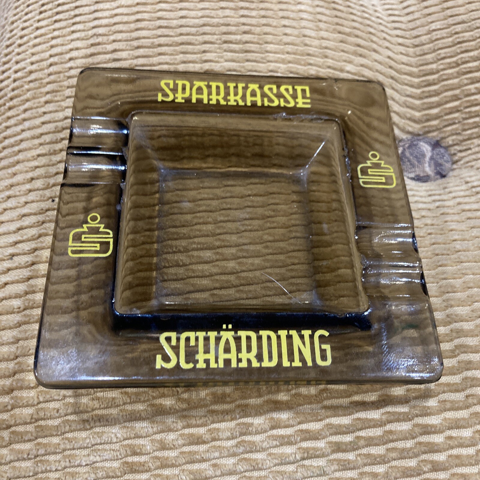 VTG Heavy Glass Sparkasse Savings Bank Ashtray From Schärding, Austria Advertise