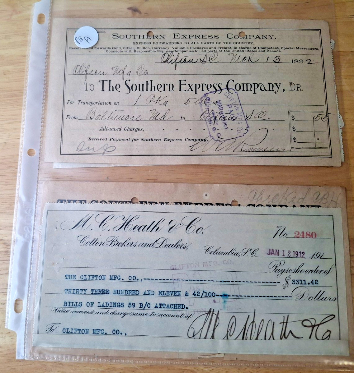 antique cotton brokers bills, shipping reciepts, ect.1892-1912
