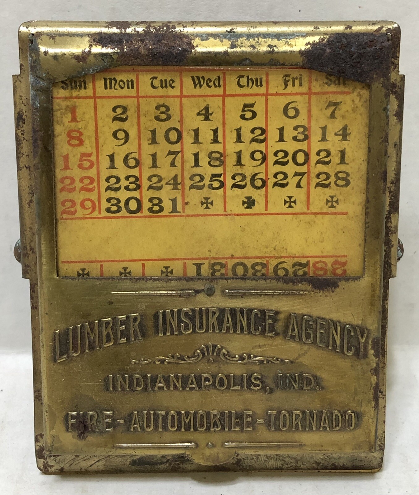 Antique 1920s LUMBER INSURANCE CO Calendar Clip – Indianapolis Indiana