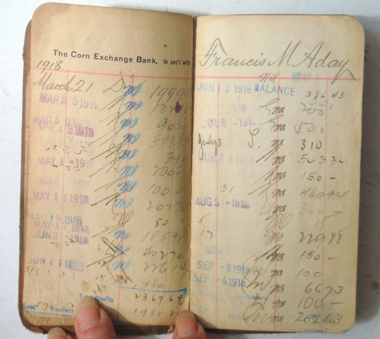 Vintage Corn Exchange Back Deposit Book 1919-1927 Francis M Aday P8175