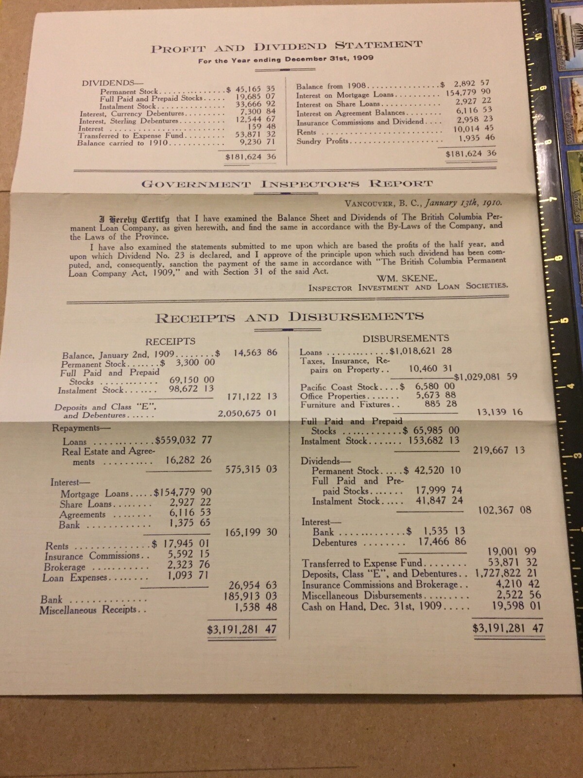 1909, 12th Annual Report B.C. Permanant Loan Vintage Vancouver Canada Paper E79