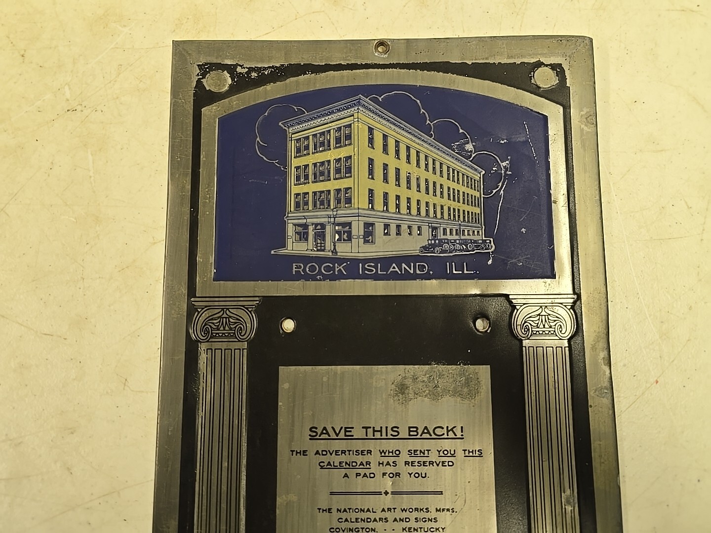 Antique Manufacturers Trust Bank Rock Island IL Advertising Embossed TOC Sign