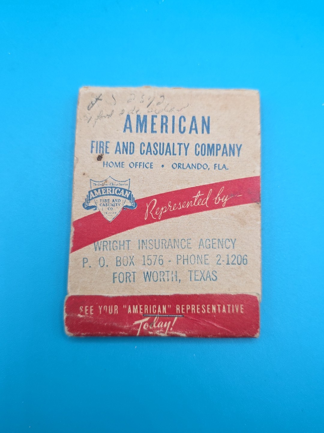 VTG 1940’s Notepad American Fire & Casualty Company Wright Insurance Ft Worth TX