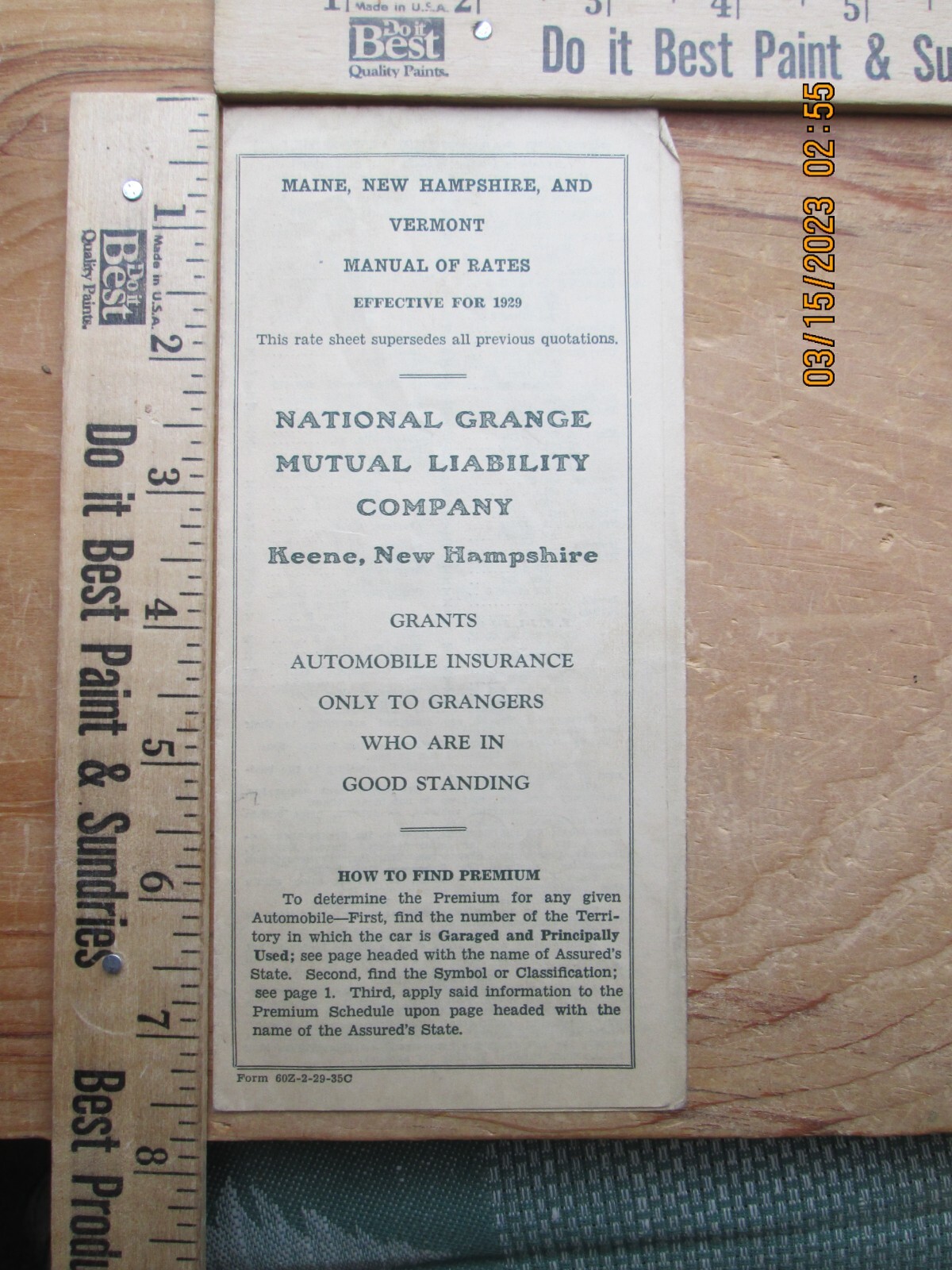 Manual of rates national Grange Mutual Liability Co Keene N. H. 1929 brochure