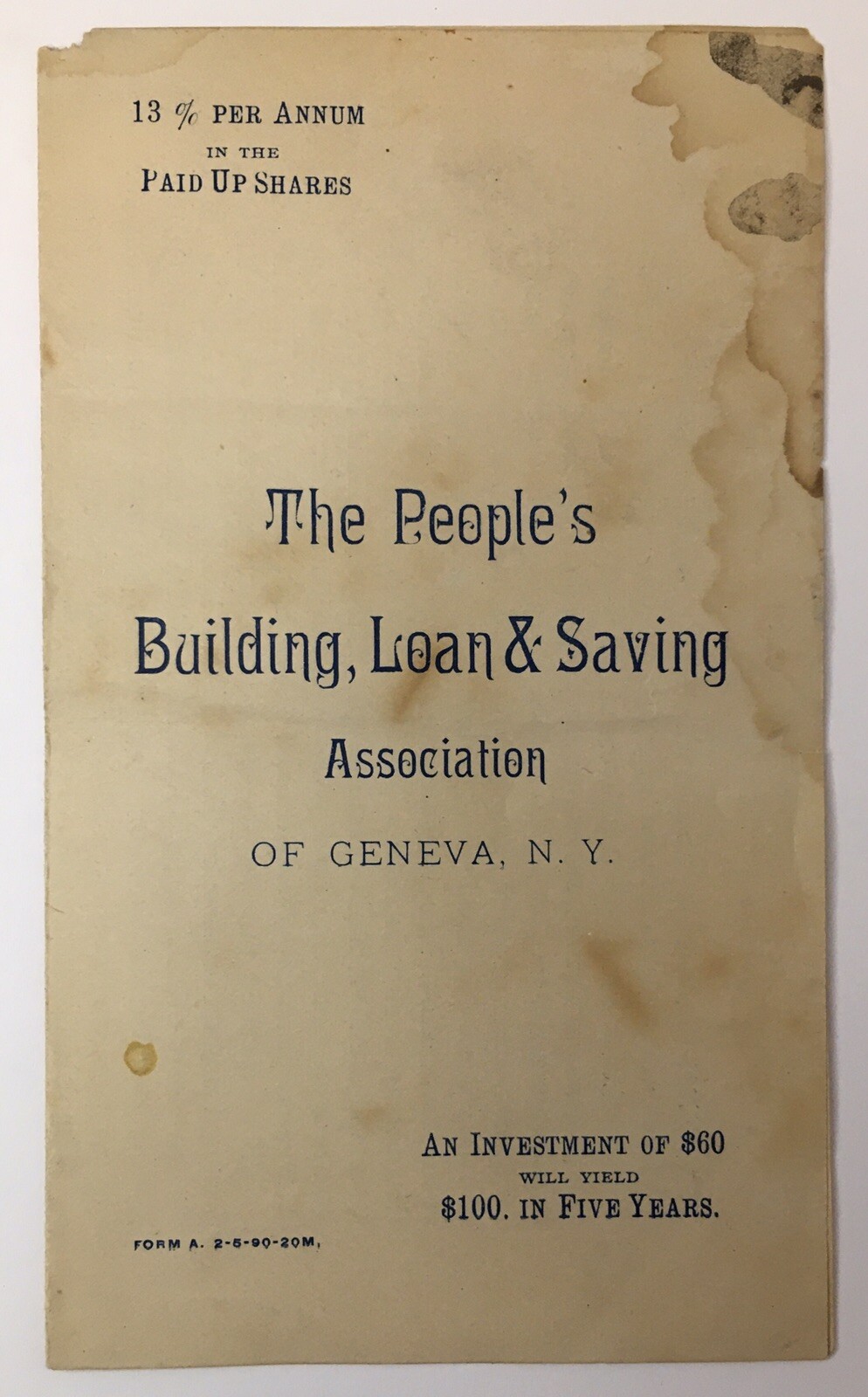 1890 Geneva New York The People’s Building Loan & Saving Association Pamphlet